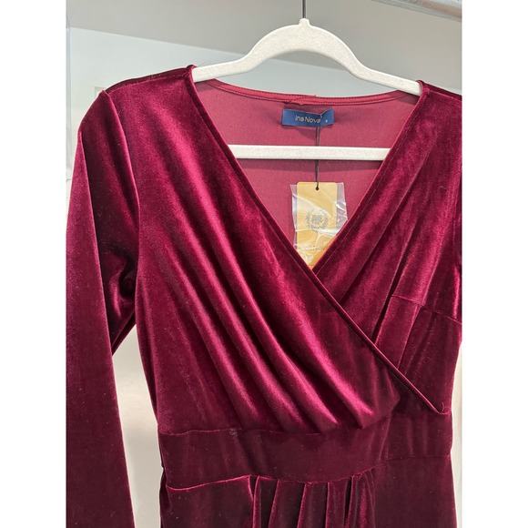 NWT InsNova Velvet Long-Sleeve Dress Body Con‎ Wine Maroon Size Small - Picture 3 of 9